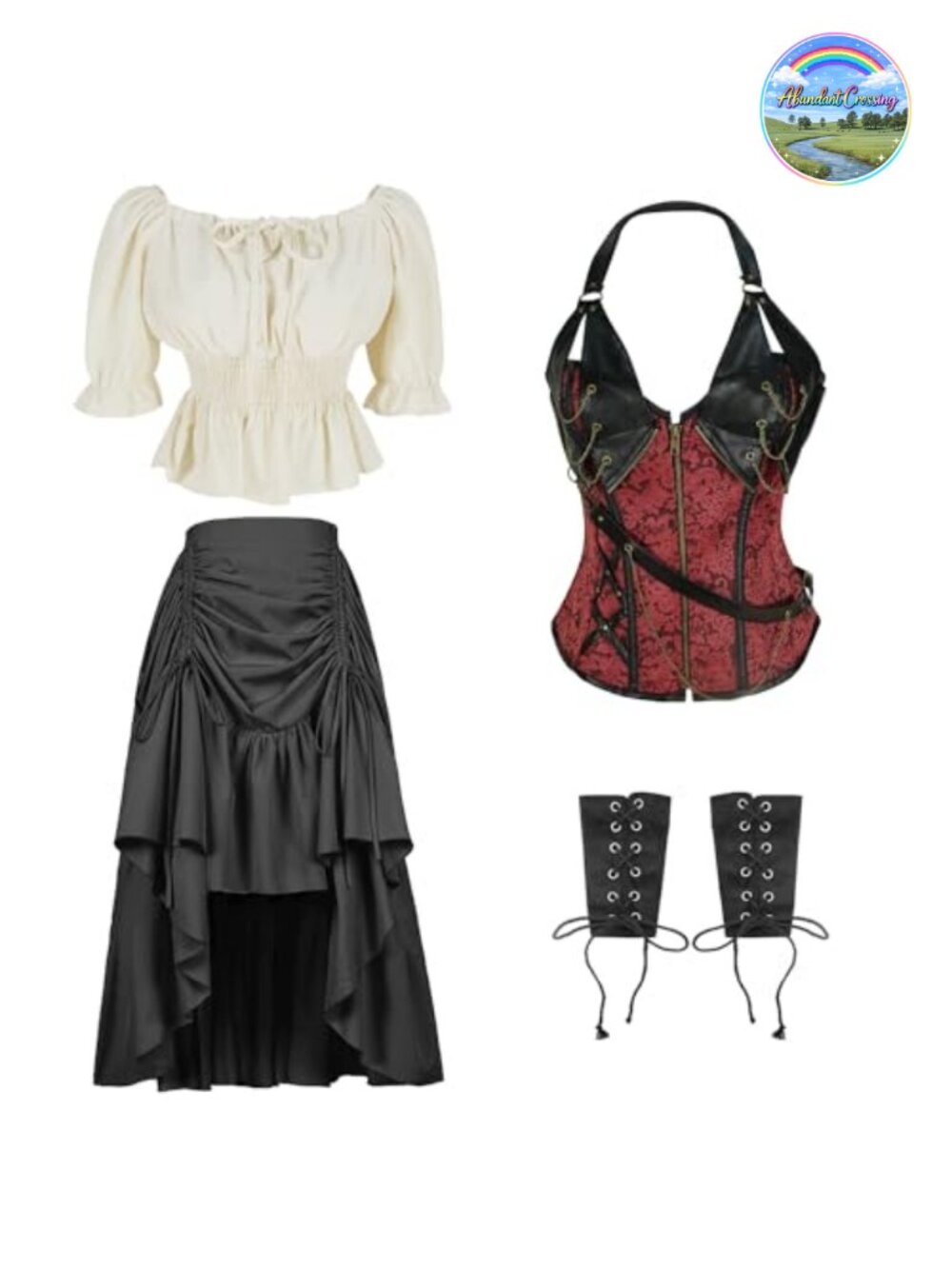Viking Renaissance Steampunk 4 Piece Costume Set Polyester
